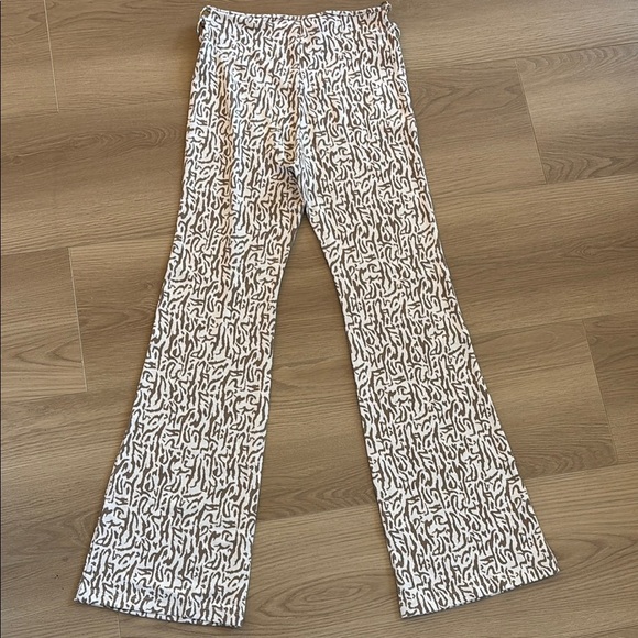 Elodie Ring Side Cutout Flare Geometric Earth Toned Stretch Pants 0117 - Picture 5 of 6